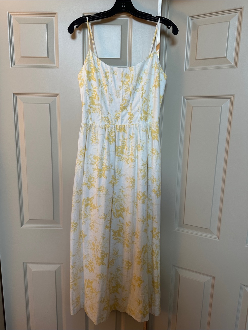 Wayf White and Yellow Floral Maxi Dress with Spaghetti Straps and Pockets